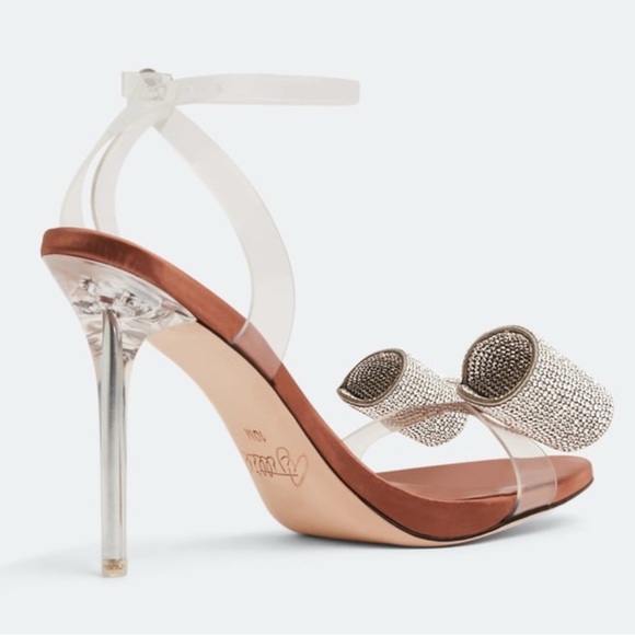 Glamorous Silver Tan Heels with Sparkling Bow - Picture 2 of 7